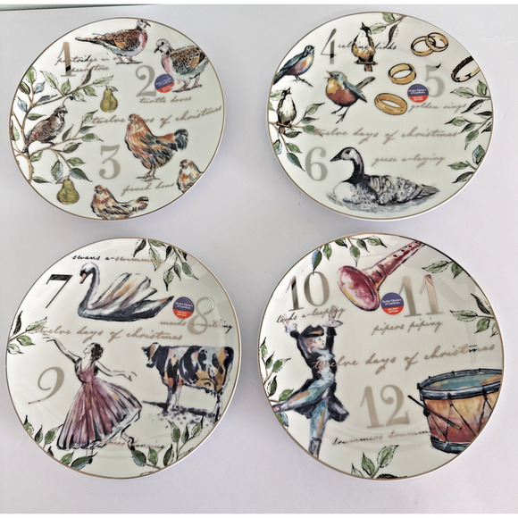 Set of 4 Better Homes and Gardens 12 Days of Christmas Porcelain Salad Plates - Picture 1 of 3